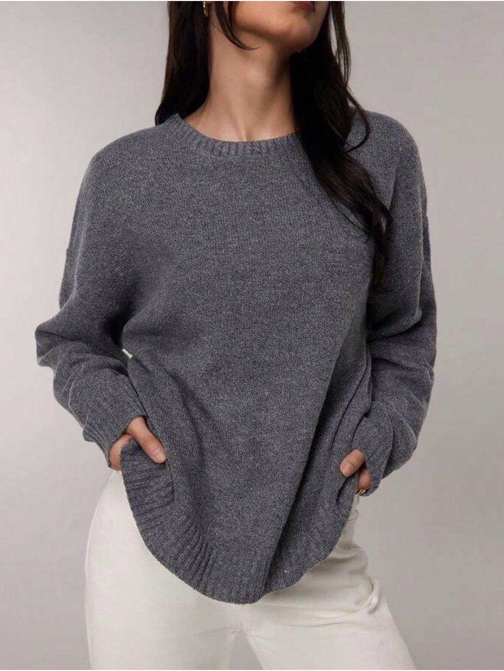 SHEIN Gray Relaxed Crewneck Sweater